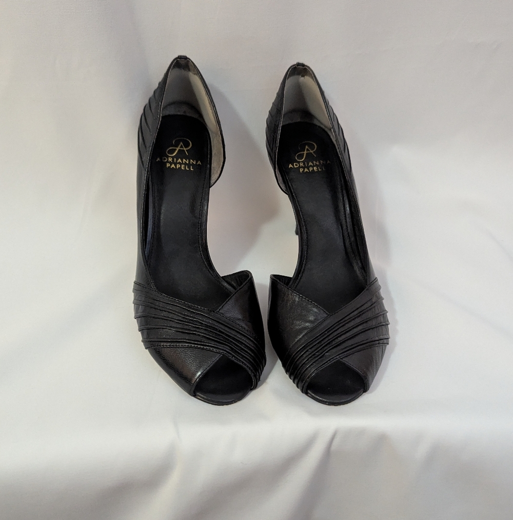Adrianna Papell Black Peep-Toe Heels, Size 9